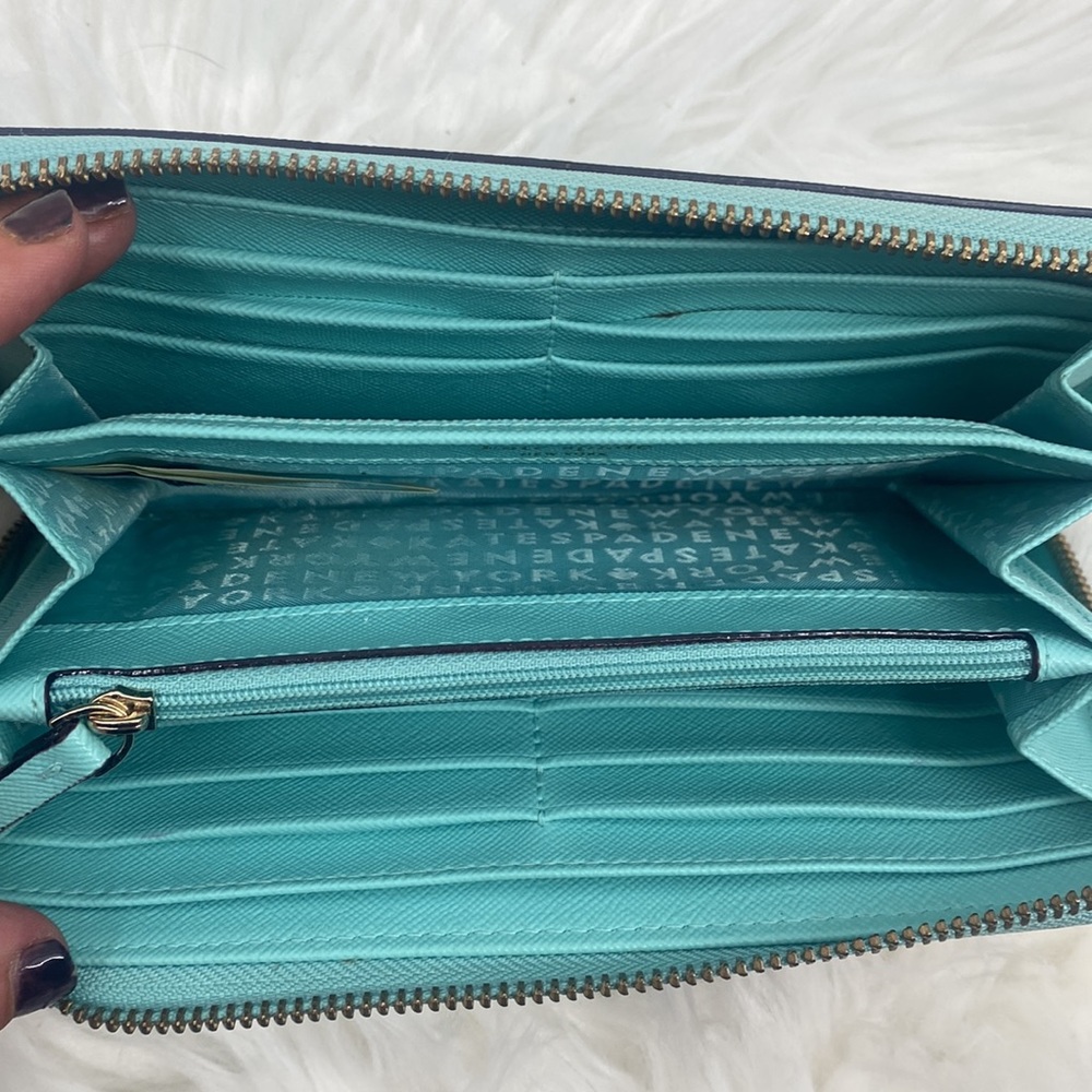 kate spade turquoise leather zip wallet with red and pink ice cream applique - Picture 5 of 6